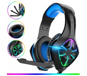 Gaming Headset, für PS5/PC/Xbox/Switch, Kopfhörer mit Kabel, RGB Licht Headset