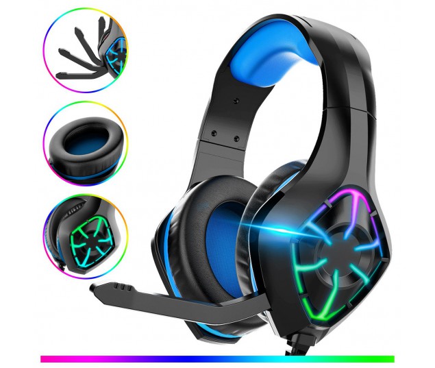 Gaming Headset, für PS5/PC/Xbox/Switch, Kopfhörer mit Kabel, RGB Licht Headset